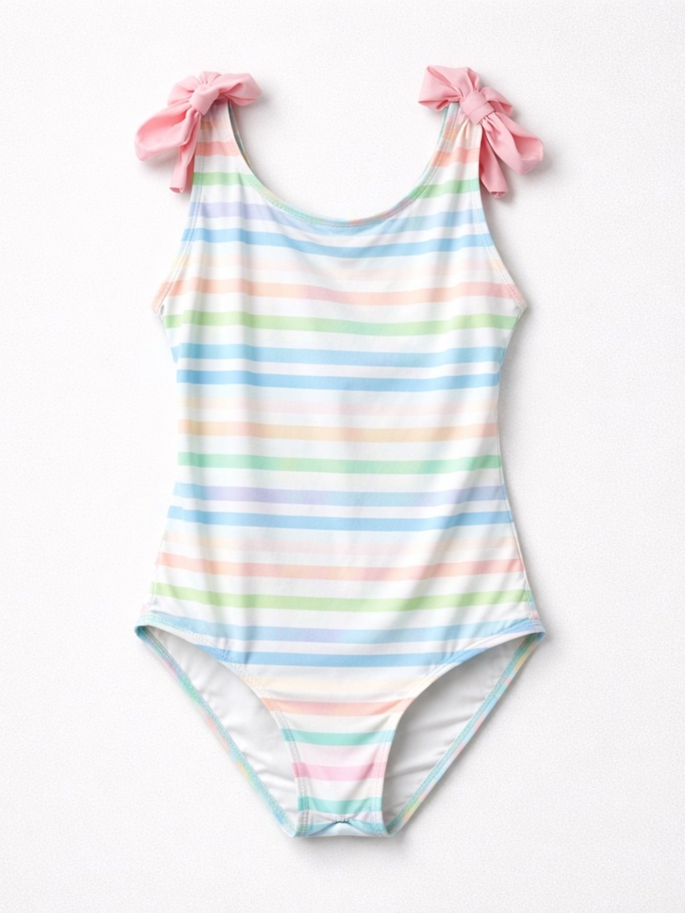 The Beaufort Bonnet Company blue and pink striped one piece swimsuit bows 12 y